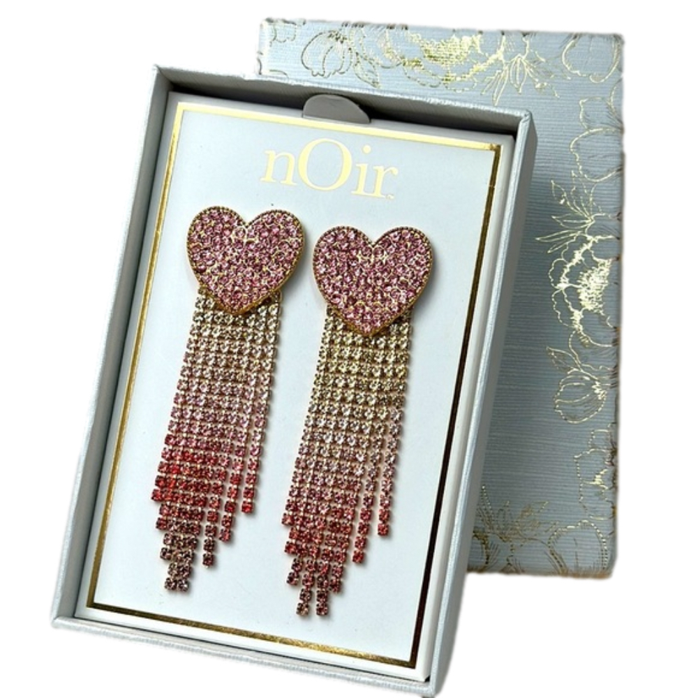 NOIR Jewelry earrings tricolor heart fringe rhinestone earrings nOir Jewelry